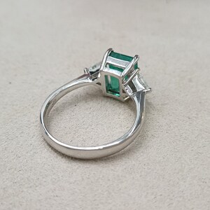 Emerald Cut Emerald Engagement Ring in 18k White Gold, Trillion Cut ...