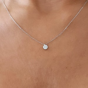 Diamond pendant necklace 18k white Gold, Floating Diamond necklace, Diamond solitaire necklace