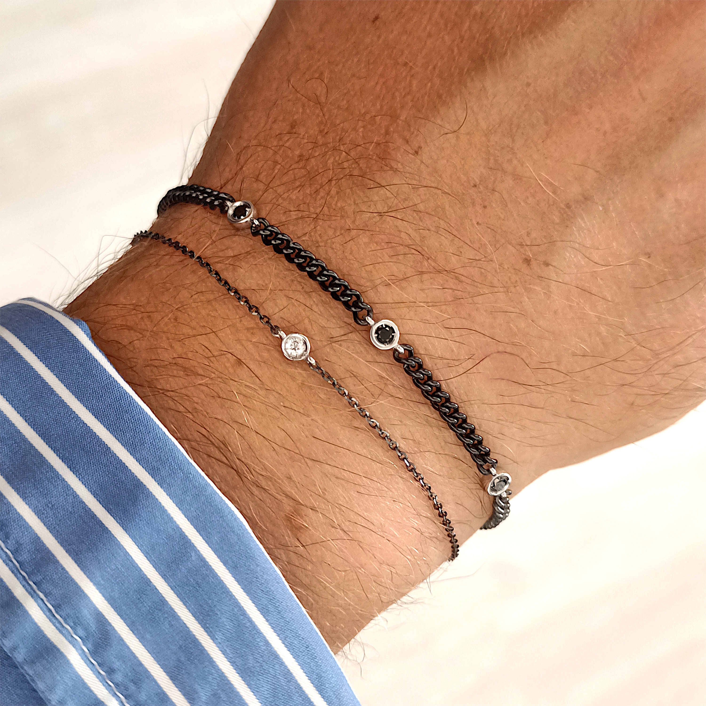 Black Diamond Bracelet, Mens Bracelet, 18k Gold Bracelet for Men