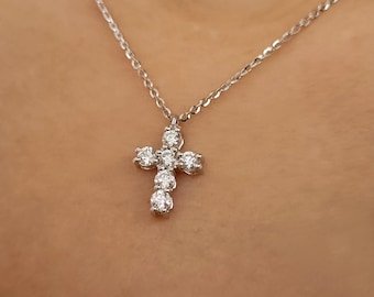 18Kホワイトゴールド クロスネックレス ダイヤモンド付き - Etsy 日本