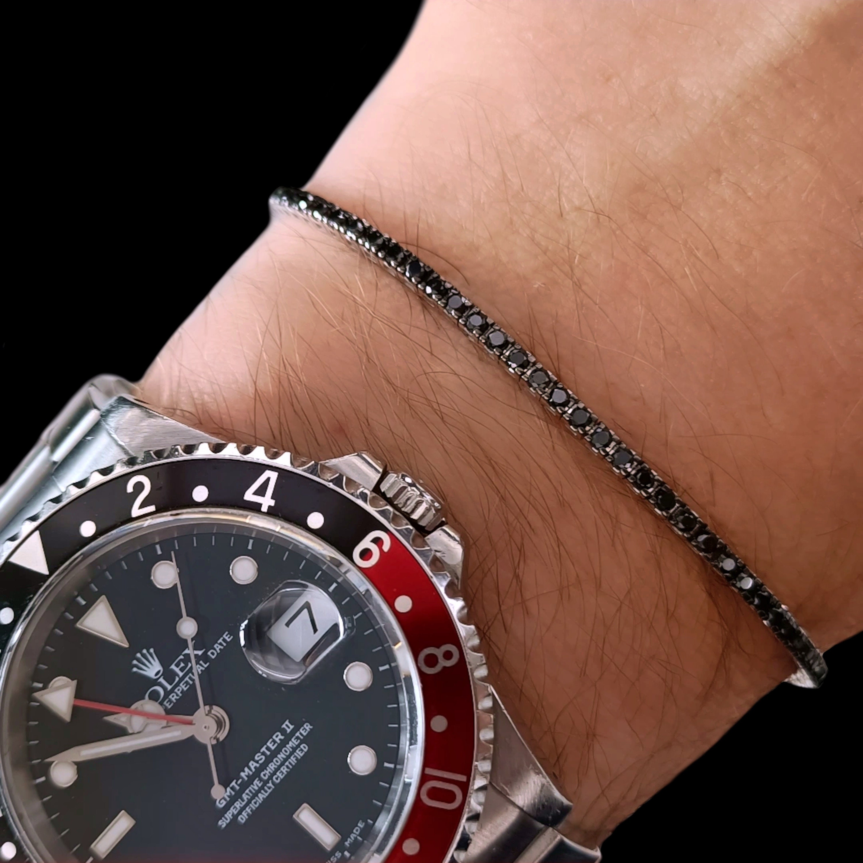 18k ブレスレット メンズ テニスブレスレット 5カラット メンズ テニスブレスレット ブラックダイヤモンドと18Kホワイトゴールド