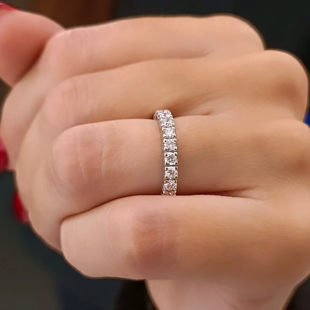 Anillo de eternidad con diamantes oro blanco de 18 k, anillo de