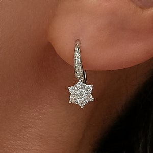 Orecchini fiore Diamanti Oro bianco 18k, Orecchini pendenti con Diamanti