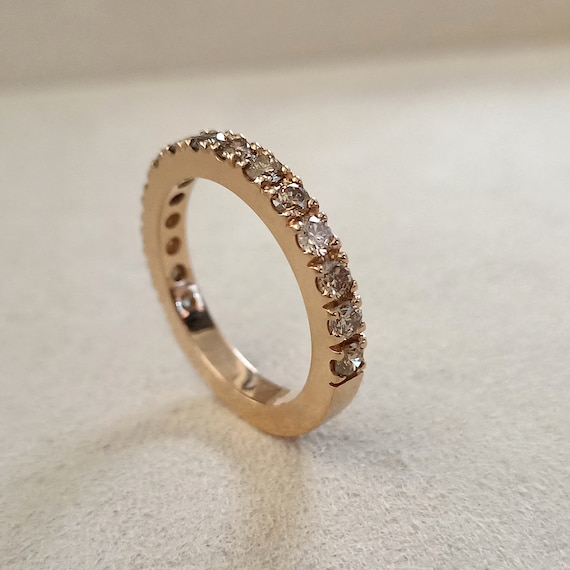 Anello Eternity con Diamanti Brown Champagne in oro Rosa 18k, Anello mezza veretta