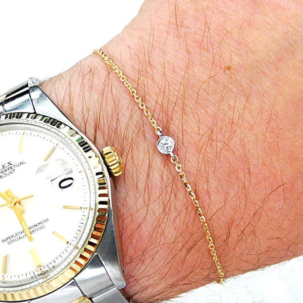 Bracelet homme en or 18 carats, bracelet diamant solitaire
