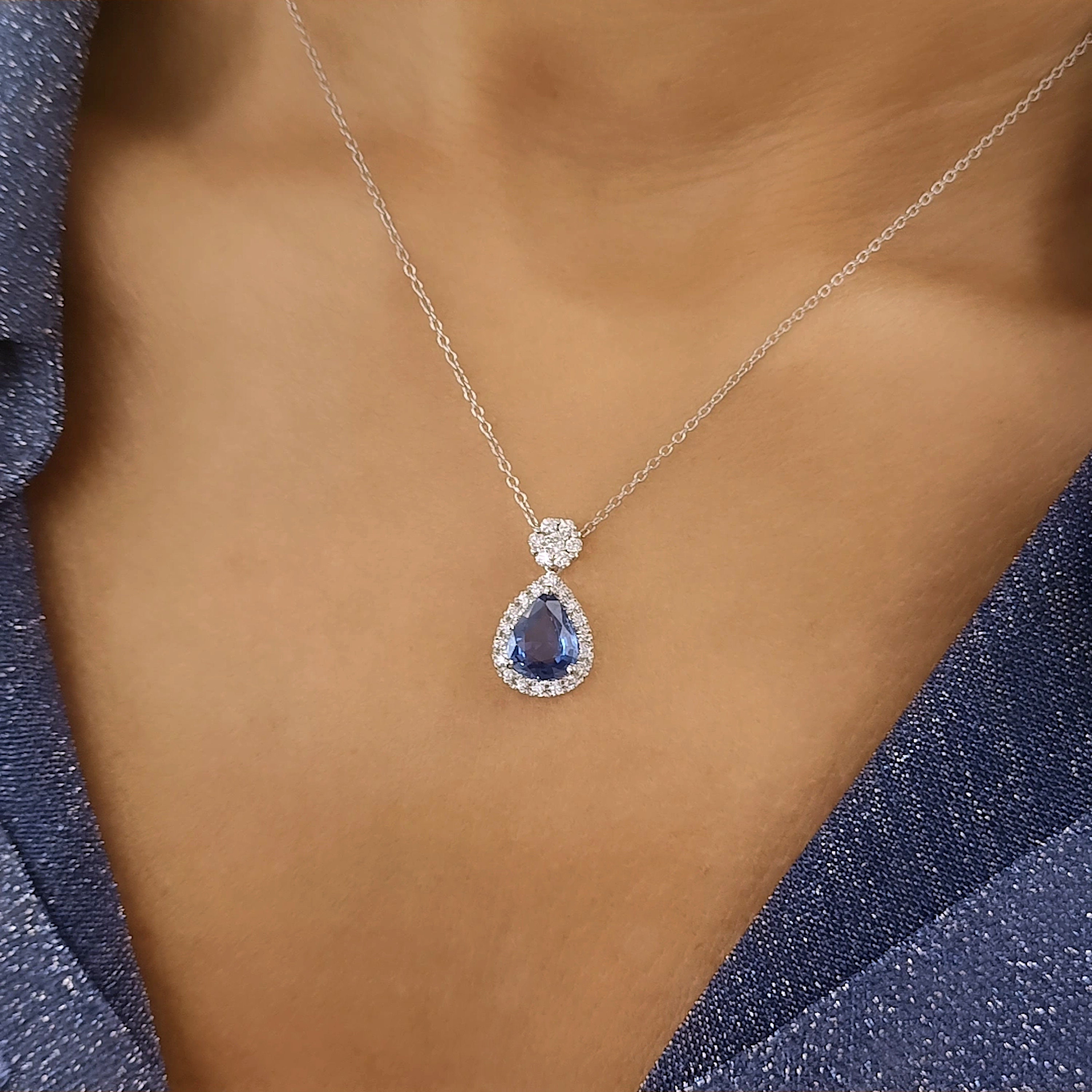 Collier Goutte En Or Blanc Avec Saphir Et Diamants Davite & Delucchi CLN01 - Neuf Avec étiquettes