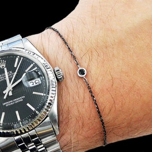 Dainty gold bracelet, black diamond, mens bracelet