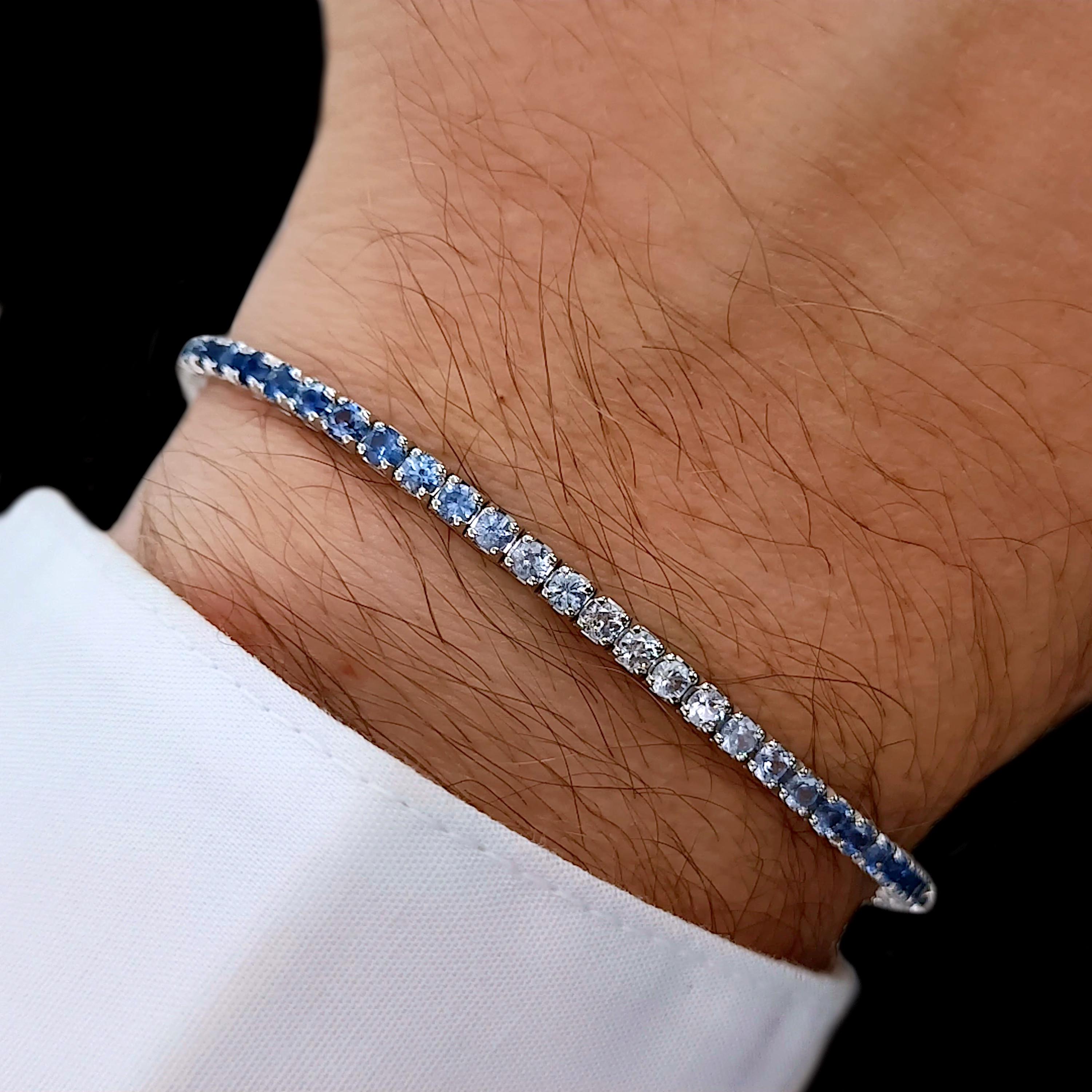 Braccialetto Tennis Uomo Diamanti Blu Bracciale Tennis Con Zaffiro Blu