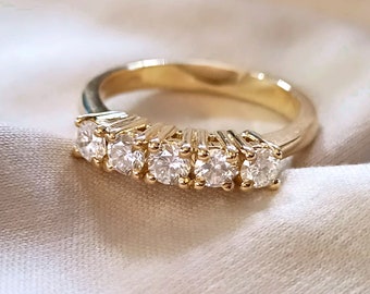 Five stone Diamond ring 18k Gold, 5 Diamond engagement ring, Diamond band