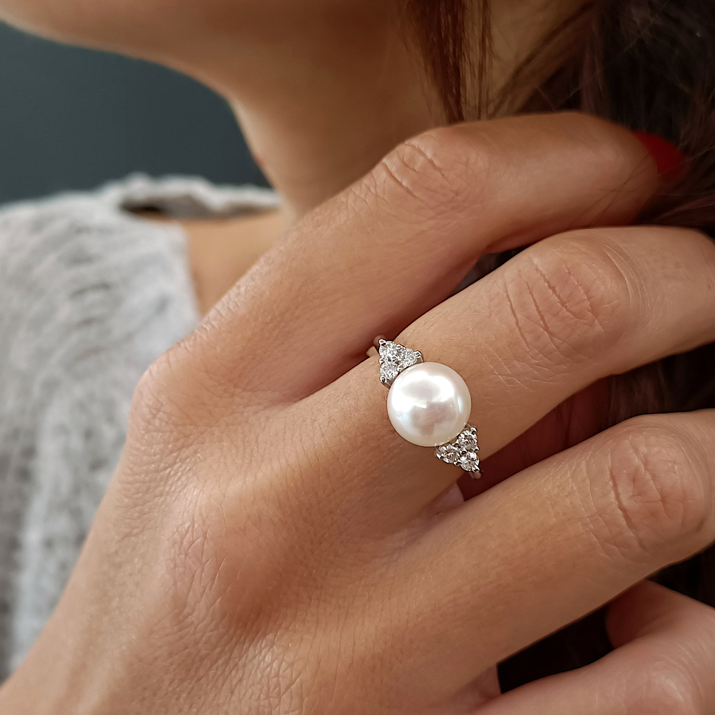 Anello Vintage Fiore Perla Donna Regolabile - Gioiello Elegante In Rame E Zirconia Per Matrimonio O Promessa