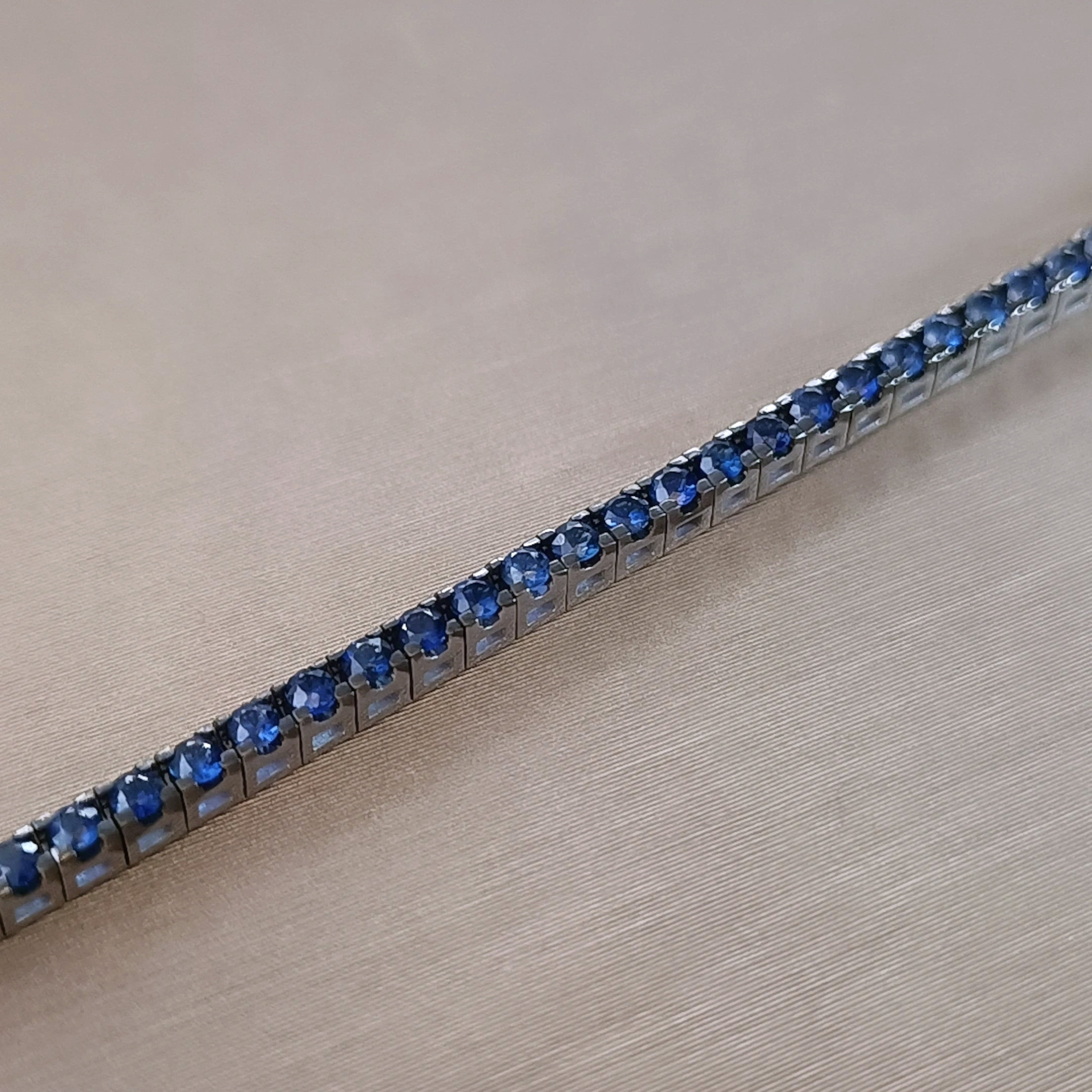 メンズ テニス ブレスレット ブルー サファイア 18K ホワイト