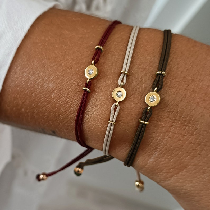 String Bracelet With Diamond 18k Gold Diamond Bracelet Etsy