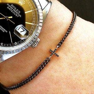 Cross bracelet, black diamond bracelet, mens bracelet