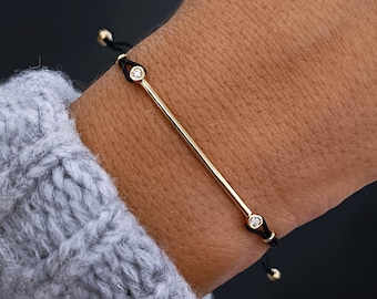 String bracelet with Diamond 18k Gold, Diamond bracelet, Tennis bracelet, Bar bracelet