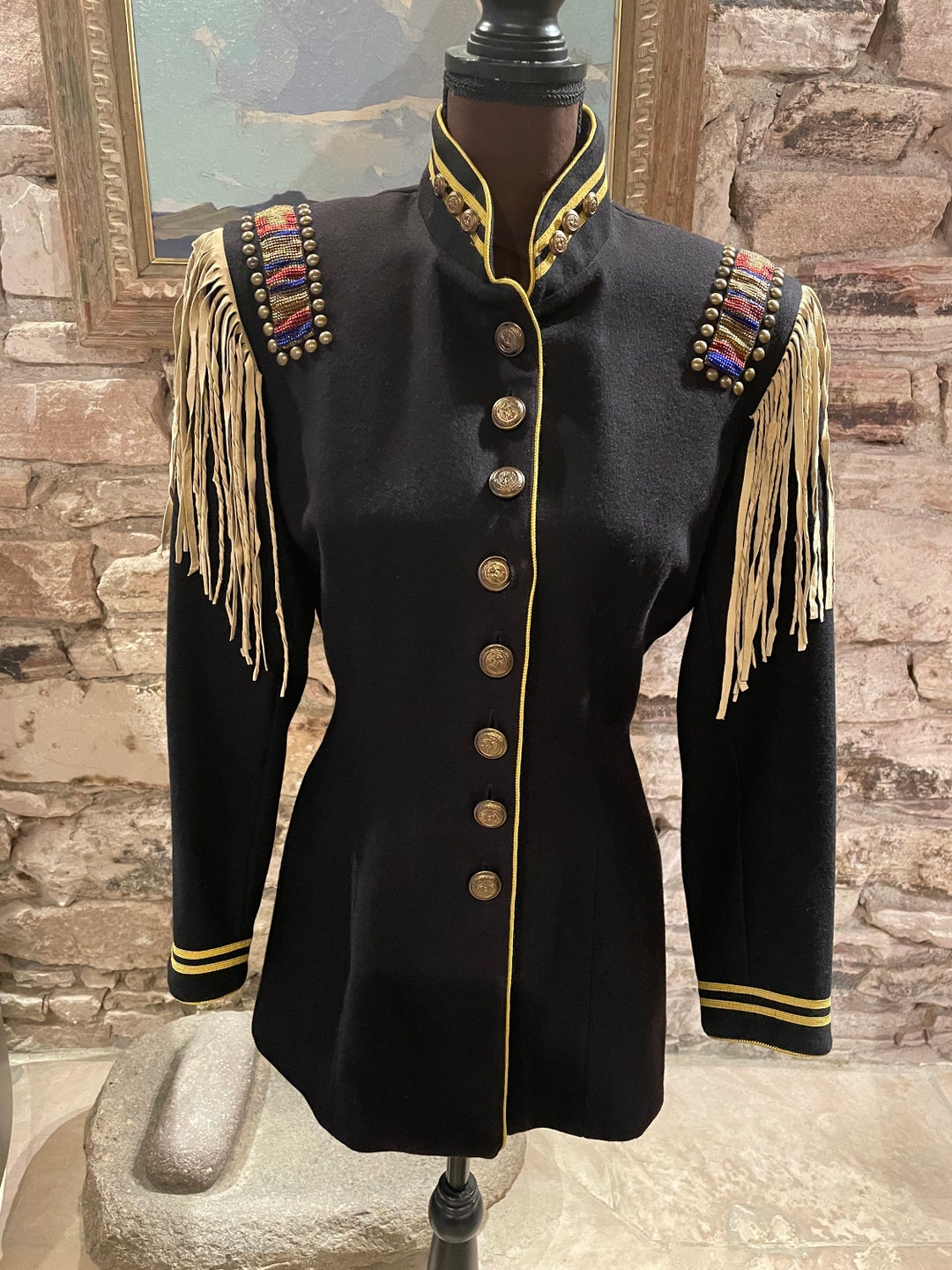 Double D Ranch, Jackets & Coats, Price Drop Fringe Beaded Military Jacket