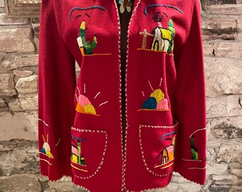1950s Vintage Red Embroidered Wool Felt Mexican Jacket, Size S - Etsy