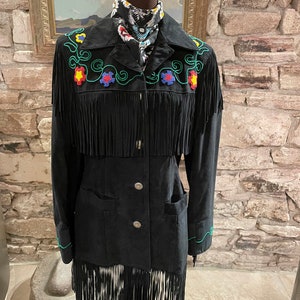Vintage Phoenix USA Suede, Embroidered & Beaded Western Fringe Jacket Size S/M