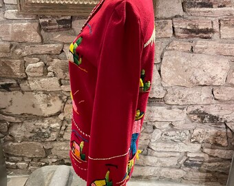 1950s Vintage Red Embroidered Wool Felt Mexican Jacket, Size S - Etsy