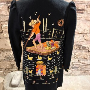 Exquisite Museum Quality 1950s Embroidered Black Mexican Tourist Jacket Size S