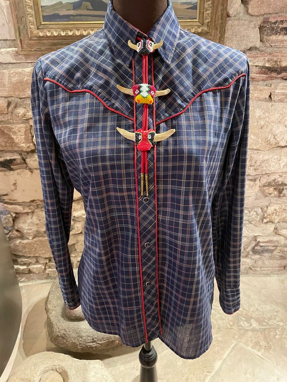 Adorable Vintage Karman Plaid Western Shirt with R