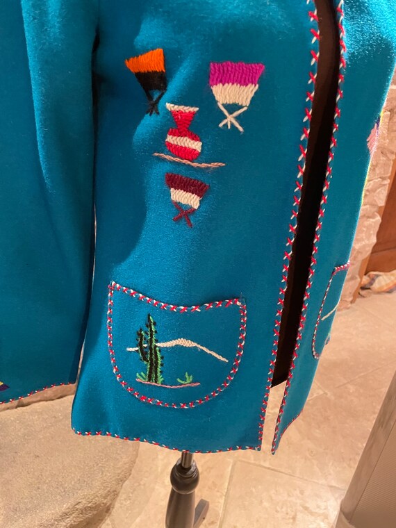 Bright 1950s Turquoise Mexican Embroidered Jacket… - image 3