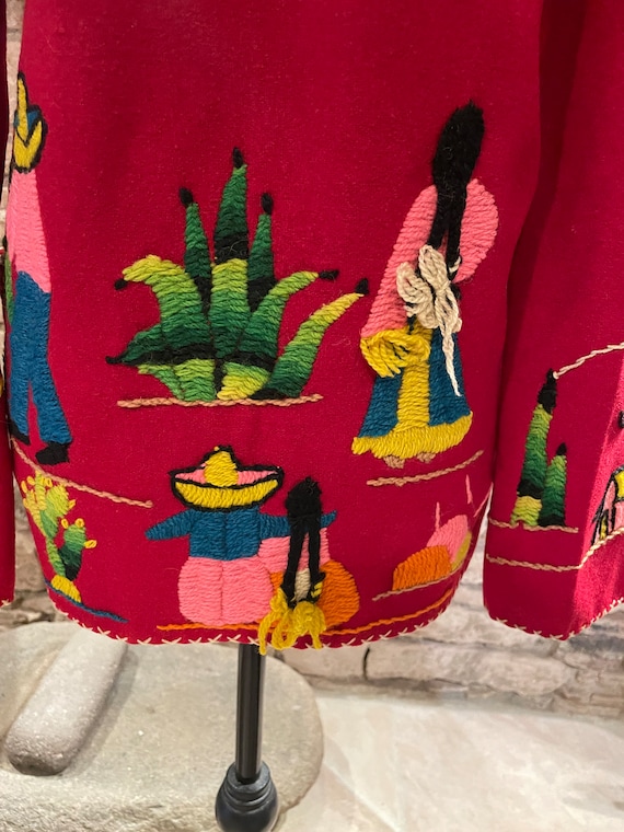 1950s Vintage Red Embroidered Wool Felt Mexican Jacket, Size S - Etsy