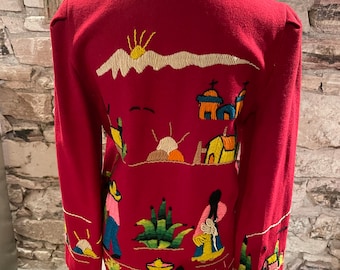 Vintage 1960s - 1970s Mexican Souvenir Jacket / Wool / Embroidered