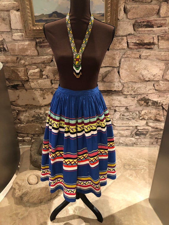 Gorgeous 1950s Royal Blue Seminole Patchwork Skirt