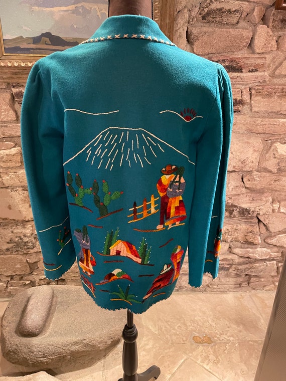 Gorgeous 1950s Embroidered Turquoise Mexican Touri