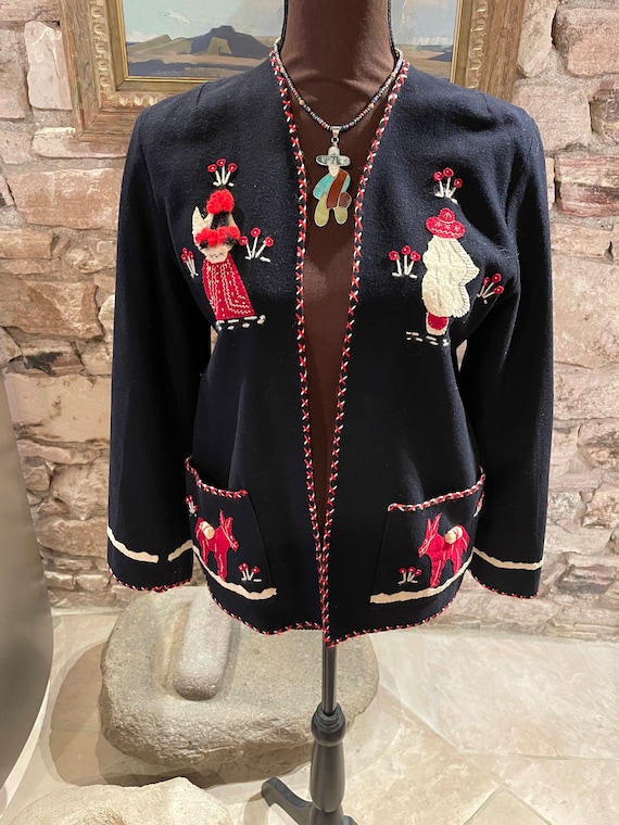 1940s Carolina Black Embroidered & Appliquéd Mexican Tourist