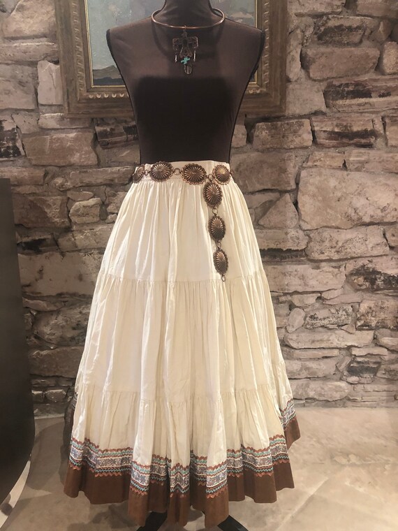 1950s Beige, Copper & Turquoise Patio Fiesta Skirt