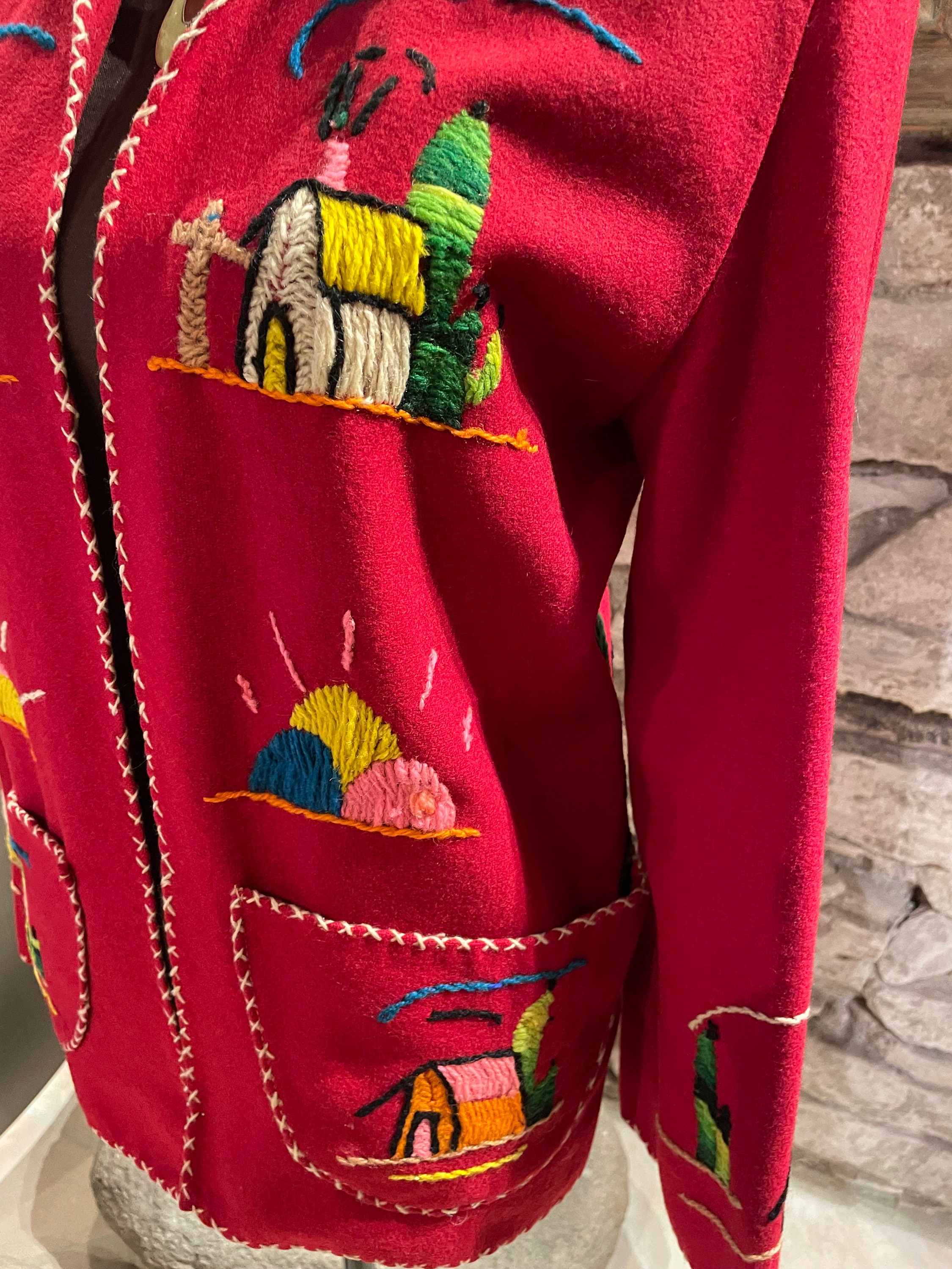 1950s Vintage Red Embroidered Wool Felt Mexican Jacket, Size S - Etsy