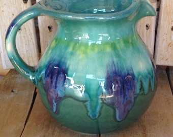 Teal Glazed Ceramic Pitcher: Handmade Vermont Pottery, Large Water Jug