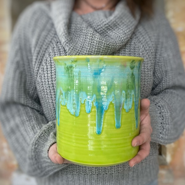 Large Stoneware Utensil Holder in Ocean
