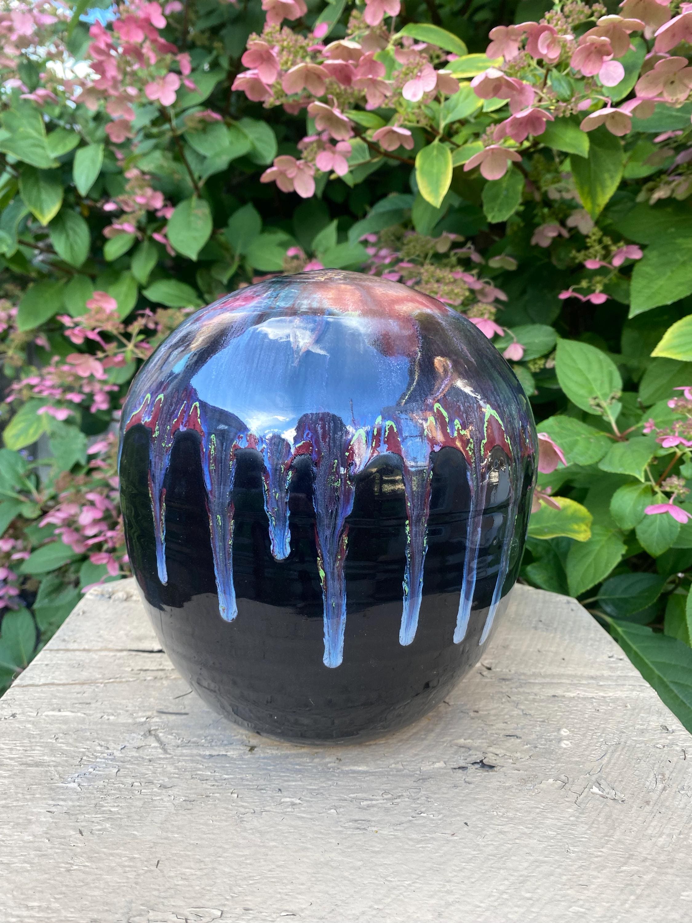 Black Pearl Indoor/Outdoor Orb Garden decor, interior decor, garden sculpture, outdoor art, ceramic sculpture, handmade pottery, yard art