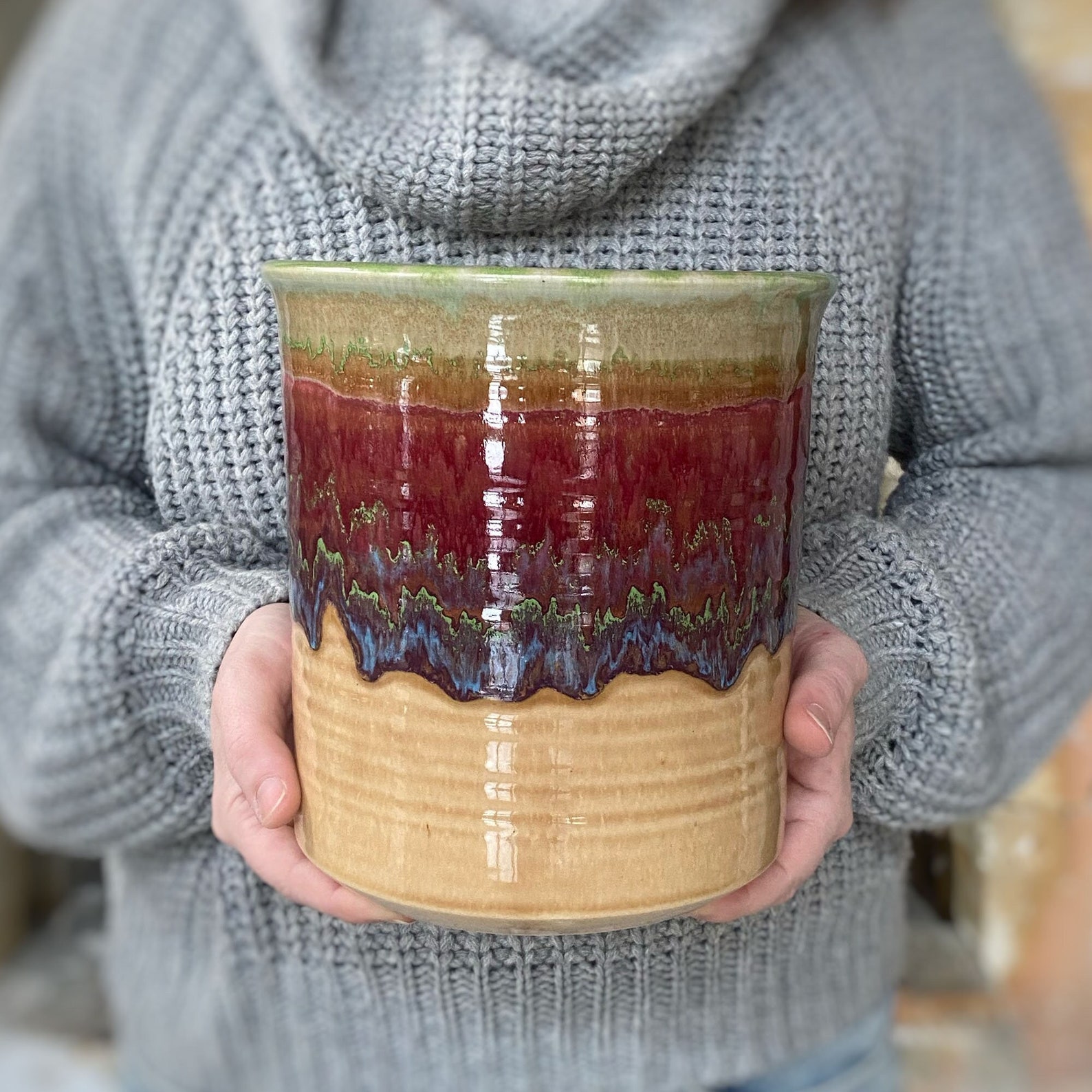 Handmade Spanish Ceramic Utensil Holder: Kitchen Crock or Wine Chiller