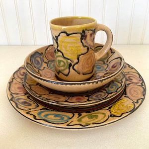 Detroiter Dinnerware set, glazed, handmade, pottery dishes, place setting, unique