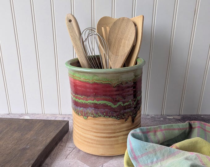 Handmade Spanish Ceramic Utensil Holder: Kitchen Crock or Wine Chiller