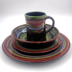 Spanish Night Dinnerware set, glazed, handmade, pottery dishes, place setting, unique