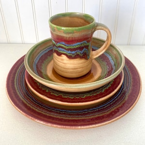 Spanish Dinnerware set, glazed, handmade, pottery dishes, place setting, unique dishes