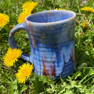 Blue Moon Glaze -Handmade 16oz Stoneware Mug, Flat Bottom for Mug Warmers, Microwave & Dishwasher Safe, Made in Vermont- drippy ceramic cup