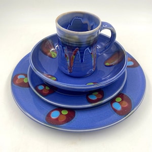 Blue Moon Dinnerware set, glazed, handmade, pottery dishes, place setting, unique