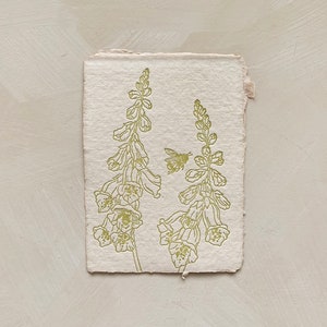 Impressão de dedaleira - Impressão tipográfica em papel artesanal tingido com motivos botânicos - 5x7"