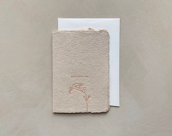 Hello Little One - Letterpress printed gift card on botanical dyed handmade paper