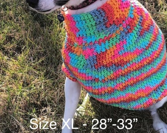 Crocheted tripod friendly dog sweater - size xl  28”-33”