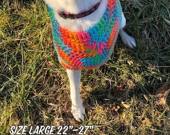 Crocheted tripod friendly dog sweater - size large 22”-27”