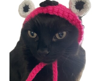 Cat and Small Dog crocheted Flamingo hat