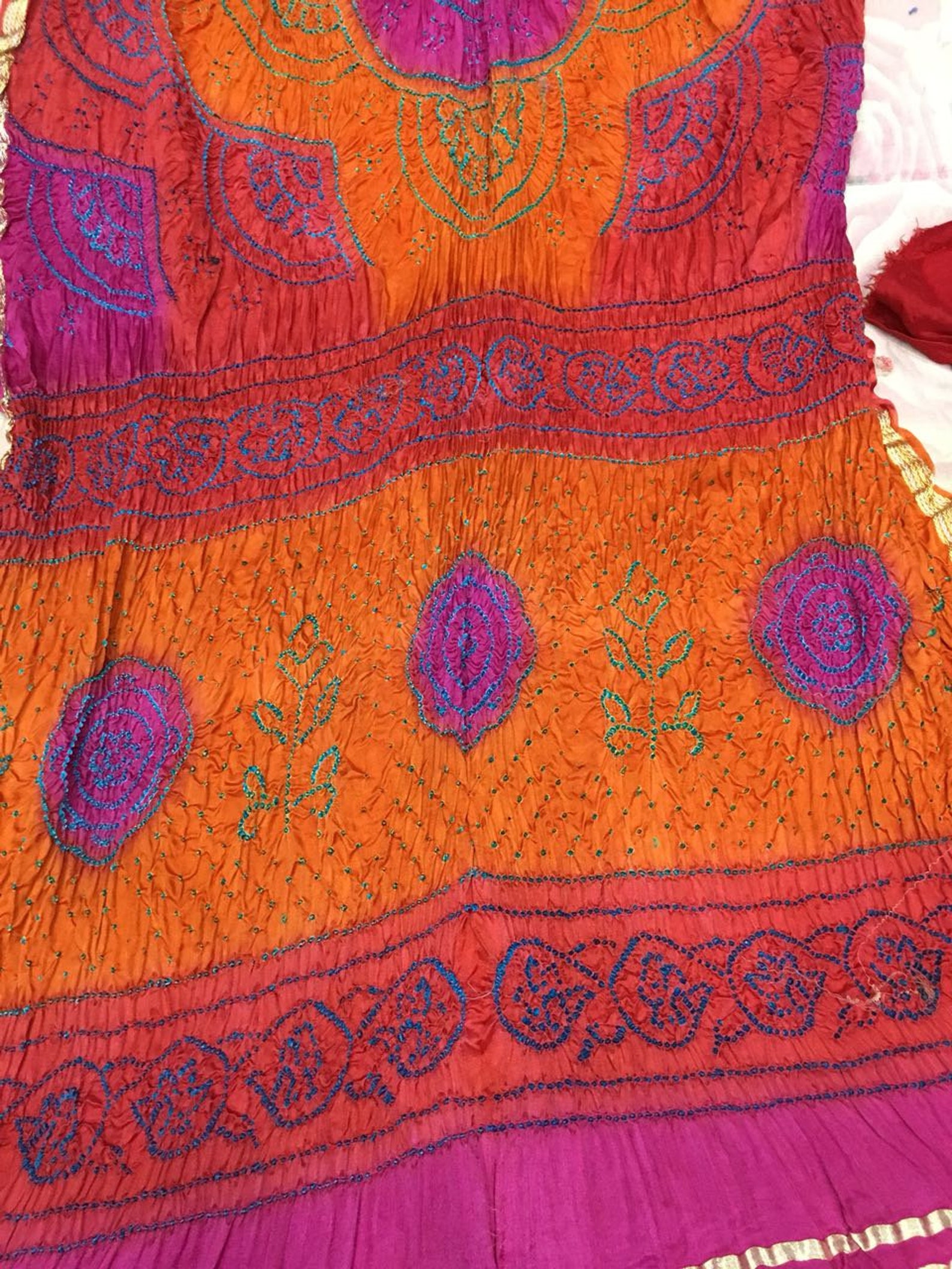 Orange Chiran Zari Pallav Pure Gajji Silk Bandhej Saree