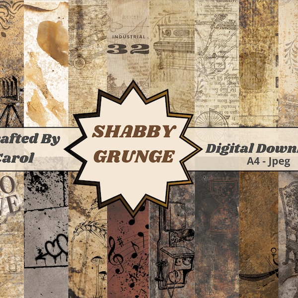 Shabby Grunge Collage Papers, Junk Journal - Digital Download