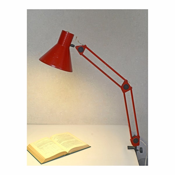 Vintage Red Swing Arm Desk Lamp/Adjustable Metal Light/Architect lamp